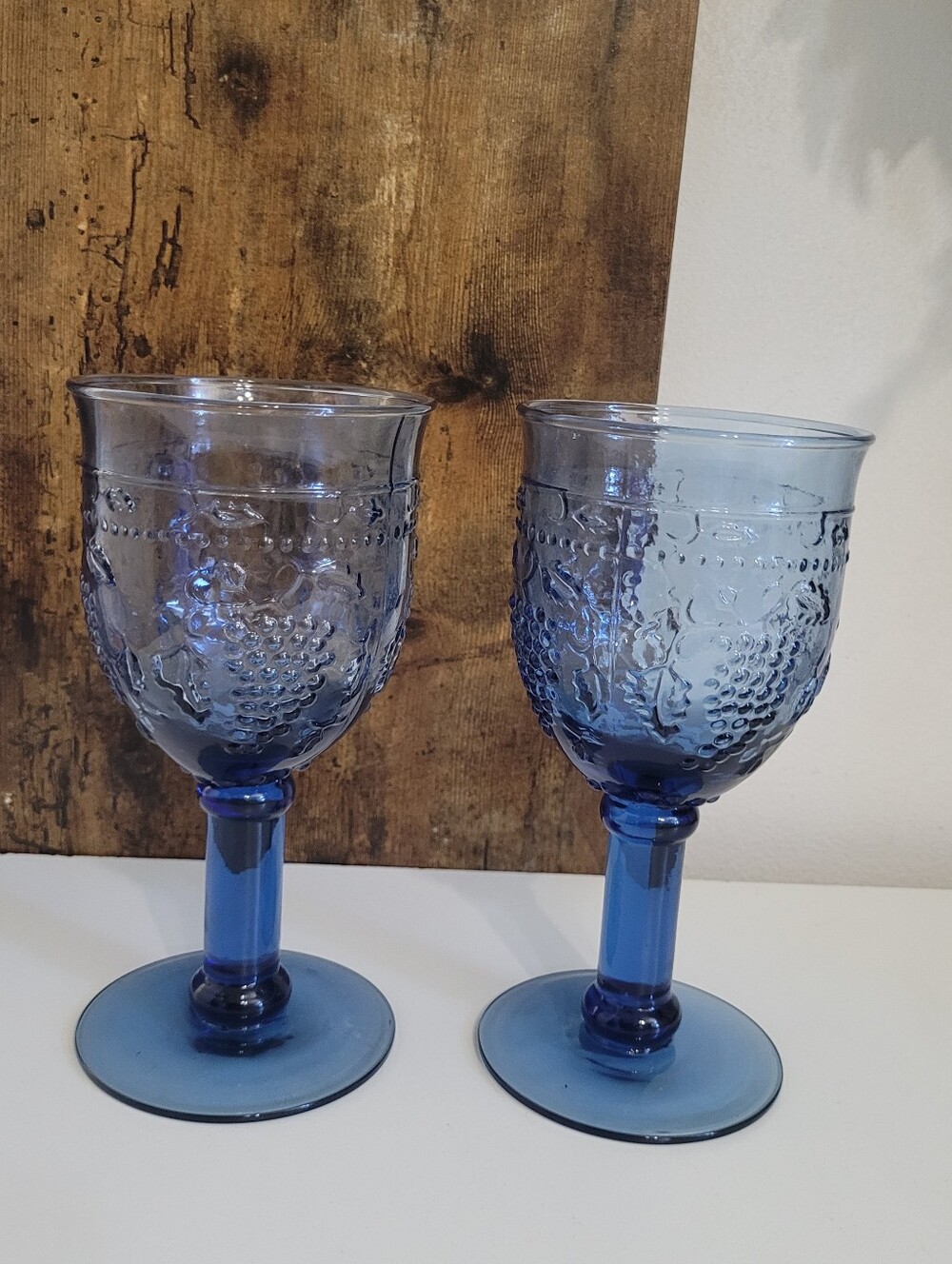 Vintage Indiana Glass Cobalt Blue Harvest  Grape Wine Goblets - Set of 2